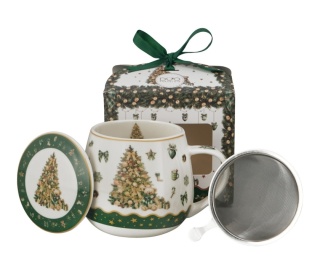 Kubek na święta baryłka zaparzacz Tree Sparkle Boże Narodzenie porcelana prezent choinka