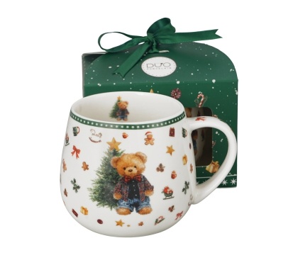 Kubek święta baryłka Teddy noel Boże Narodzenie porcelana na prezent miś choinka