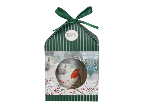 Kubek z sitkiem do herbaty Robin in snow prezent na święta Boże Narodzenie porcelana