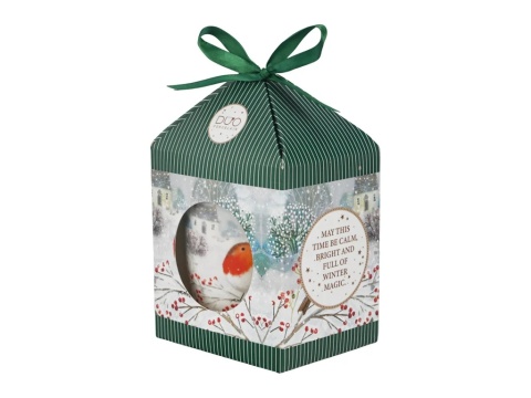 Kubek z sitkiem do herbaty Robin in snow prezent na święta Boże Narodzenie porcelana
