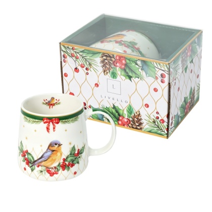 Kubek beczułka baryłka duży porcelana livello Boże Narodzenie prezent na święta ptak