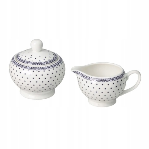 Cukiernica mlecznik komplet z porcelany na urodziny do kawy Livello biała w groszki