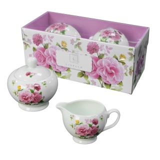 Cukiernica z mlecznikiem komplet z porcelany na urodziny do kawy herbaty róże Livello