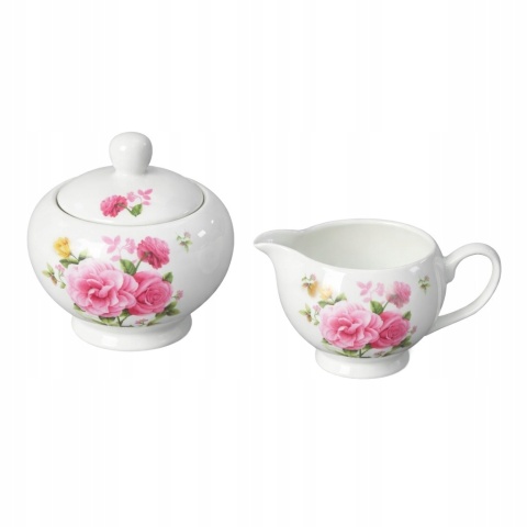 Cukiernica z mlecznikiem komplet z porcelany na urodziny do kawy herbaty róże Livello