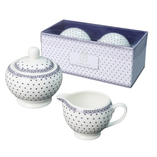Cukiernica mlecznik komplet z porcelany na urodziny do kawy Livello biała w groszki