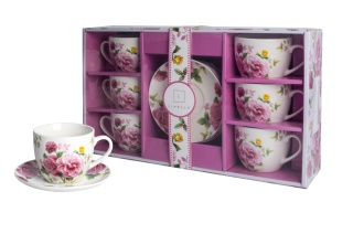 Filiżanki zestaw kawowy Livello porcelana 6 szt róże dla 6 osób na urodziny