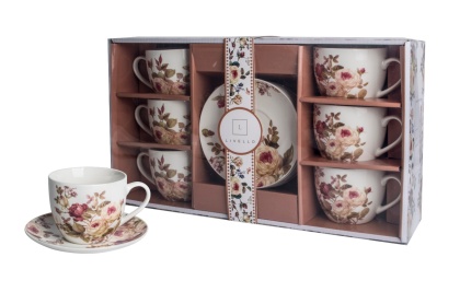 Filiżanki do herbaty zestaw kawowy Livello porcelana 6 szt róże dla 6 osób na urodziny