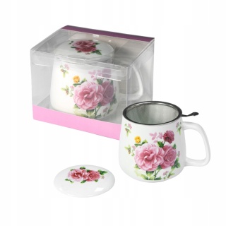 Kubek beczułka zaparzacz sitko livello na urodziny róże porcelana do herbaty ziół