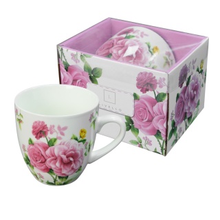 Kubek duży do herbaty kawy w kwiaty livello na prezent urodziny róże porcelana 1l