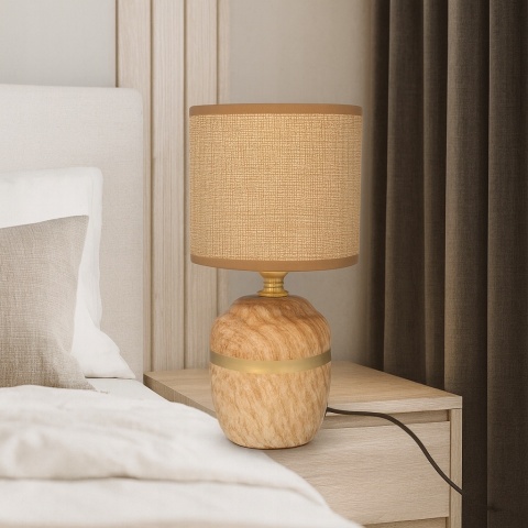 Lampa stołowa lampka nocna brązowa ceramiczna do sypialni elektryczna z kablem abażur