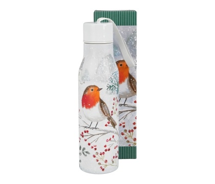Termos butelka termiczna na kawę herbatę Robin in snow Boże Narodzenie święta ptaki