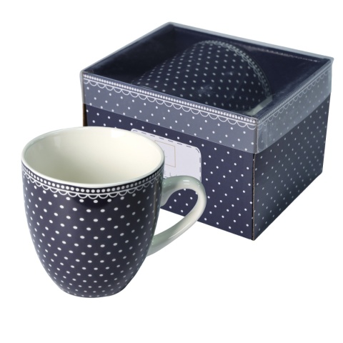 Kubek do herbaty kawy duży granatowy livello na prezent kropki porcelana 1l