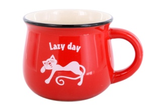 KUBEK BECZUŁKA CZERWONY BANIASTY KOT 250ml